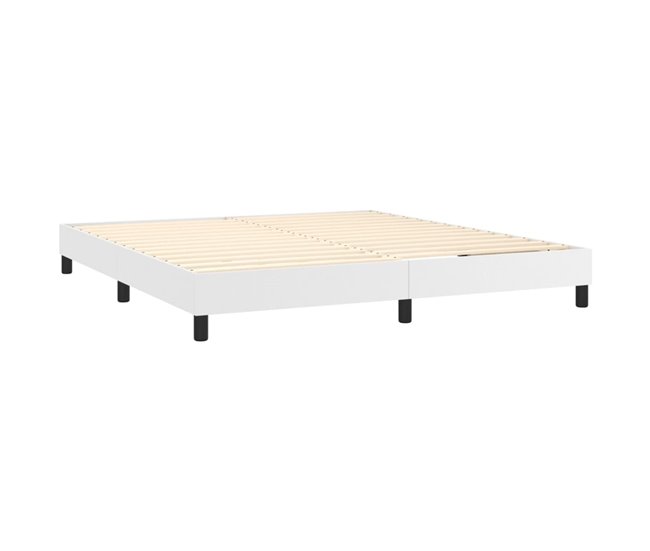 Conforama Cama Box Spring Con Colchón Cuero Sintético Blanco 180x200 Cm Liso Con Clavos