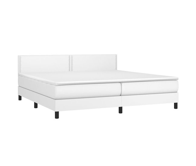 Conforama Cama Box Spring Con Colchón Cuero Sintético Blanco 200x200 Cm Liso Con Clavos