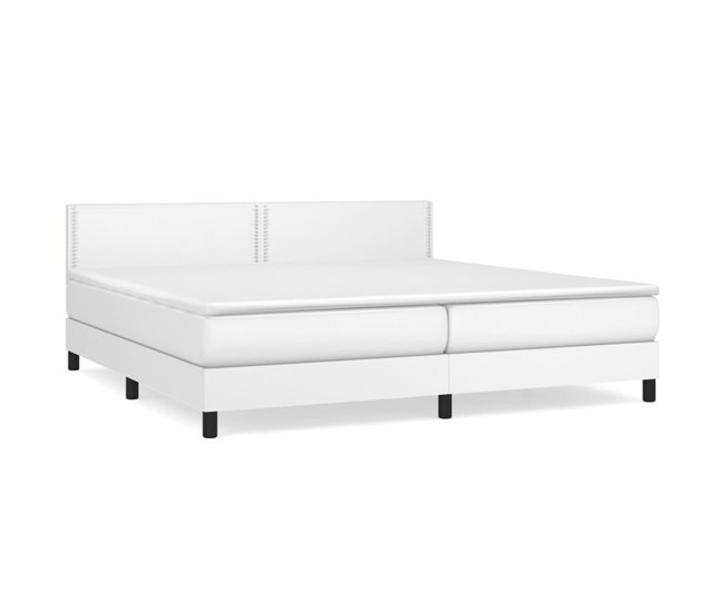 Conforama Cama box spring con colchón cuero sintético blanco 200x200 cm Liso con clavos