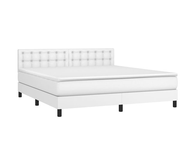 Conforama Cama Box Spring Con Colchón Cuero Sintético Blanco 180x200 Cm Botones