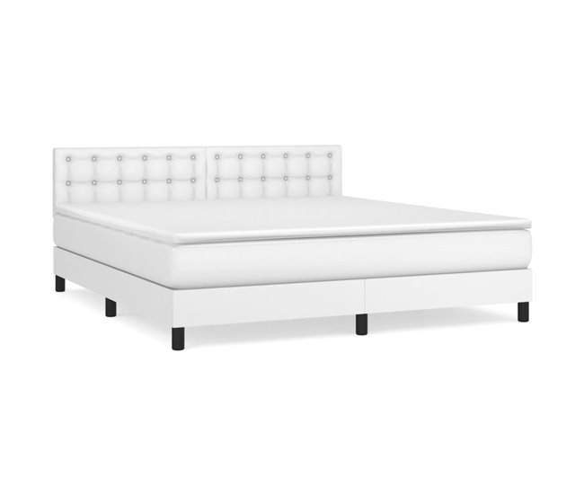 Conforama Cama box spring con colchón cuero sintético blanco 180x200 cm Botones