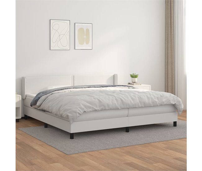 Conforama Cama Box Spring Con Colchón Cuero Sintético Blanco 200x200 Cm Liso Con Clavos