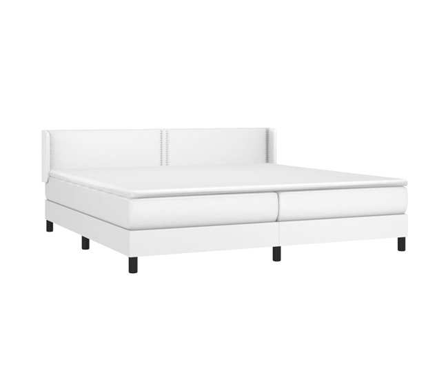 Conforama Cama Box Spring Con Colchón Cuero Sintético Blanco 200x200 Cm Liso Con Clavos