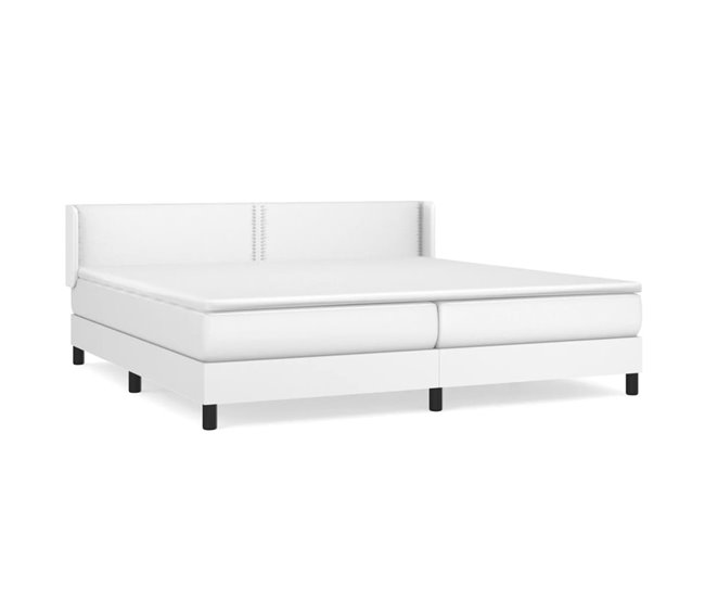 Conforama Cama box spring con colchón cuero sintético blanco 200x200 cm Liso con clavos