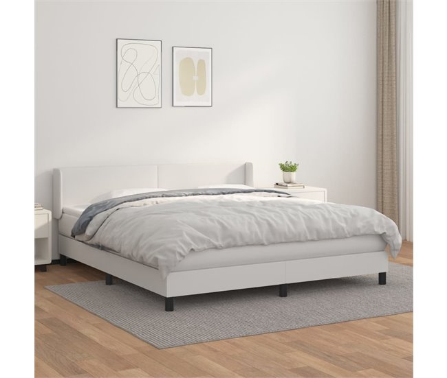 Conforama Cama Box Spring Con Colchón Cuero Sintético Blanco 180x200 Cm Diseño Plano