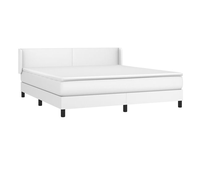 Conforama Cama Box Spring Con Colchón Cuero Sintético Blanco 180x200 Cm Diseño Plano