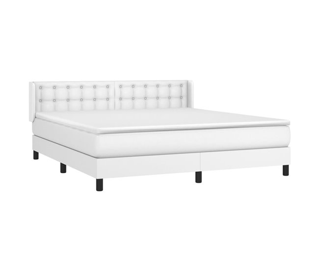 Conforama Cama Box Spring Con Colchón Cuero Sintético Blanco 180x200 Cm Botones