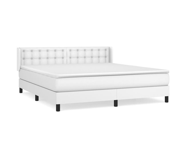 Conforama Cama box spring con colchón cuero sintético blanco 180x200 cm Botones