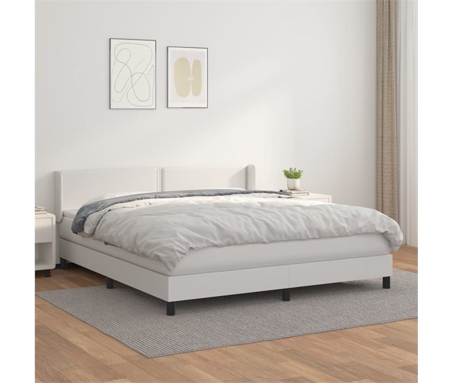 Conforama Cama Box Spring Con Colchón Cuero Sintético Blanco 180x200 Cm Liso Con Clavos