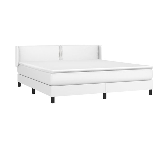 Conforama Cama Box Spring Con Colchón Cuero Sintético Blanco 180x200 Cm Liso Con Clavos