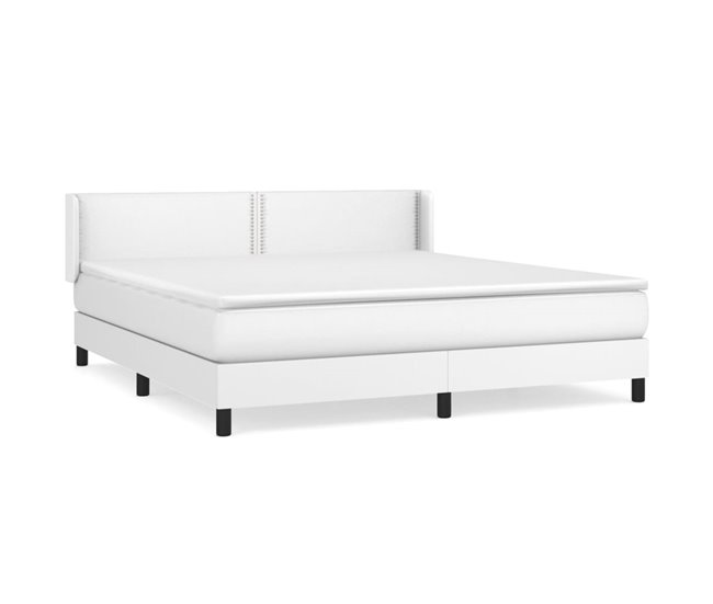 Conforama Cama box spring con colchón cuero sintético blanco 180x200 cm Liso con clavos
