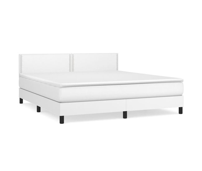 Conforama Cama box spring con colchón cuero sintético blanco 180x200 cm Liso con clavos