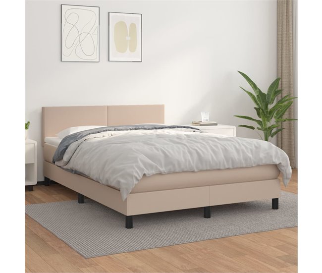 Conforama Cama Box Spring Con Colchón Cuero Sintético Capuchino 140x200cm Diseño Plano