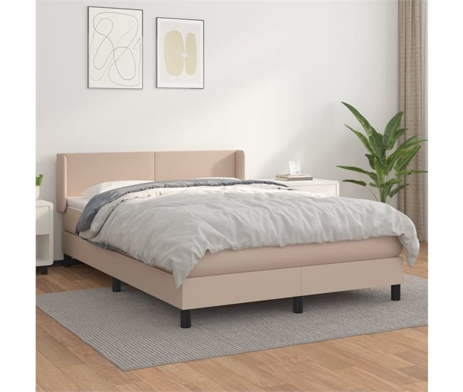 Conforama Cama Box Spring Con Colchón Cuero Sintético Capuchino 140x200cm Diseño Plano