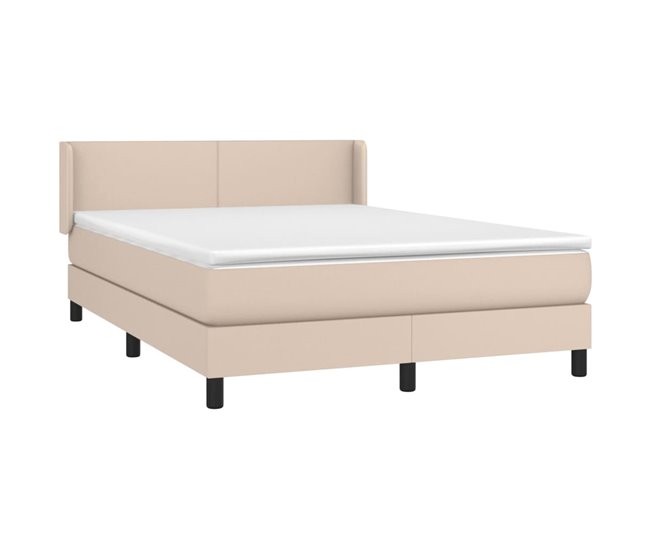 Conforama Cama Box Spring Con Colchón Cuero Sintético Capuchino 140x200cm Diseño Plano