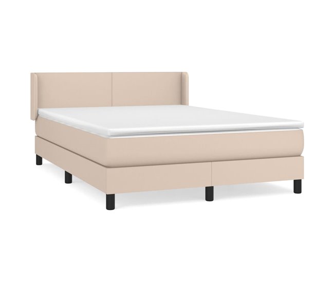 Conforama Cama box spring con colchón cuero sintético capuchino 140x200cm Diseño plano