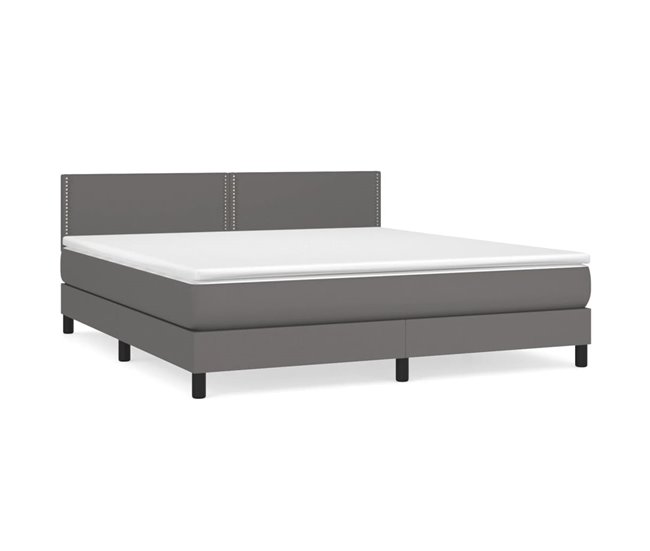 Conforama Cama box spring con colchón cuero sintético gris 160x200 cm Liso con clavos