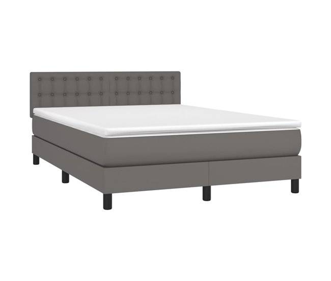 Conforama Cama Box Spring Con Colchón Cuero Sintético Gris 140x190 Cm Botones