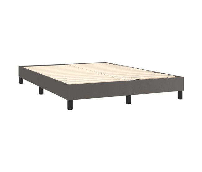 Conforama Cama Box Spring Con Colchón Cuero Sintético Gris 140x200 Cm Botones