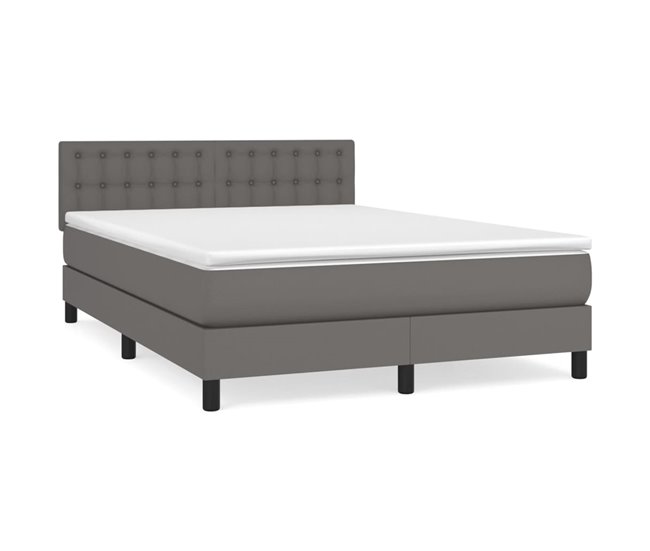Conforama Cama box spring con colchón cuero sintético gris 140x200 cm Botones