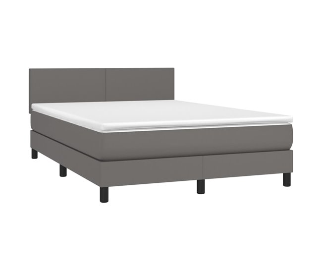 Conforama Cama Box Spring Con Colchón Cuero Sintético Gris 140x190 Cm Diseño Plano