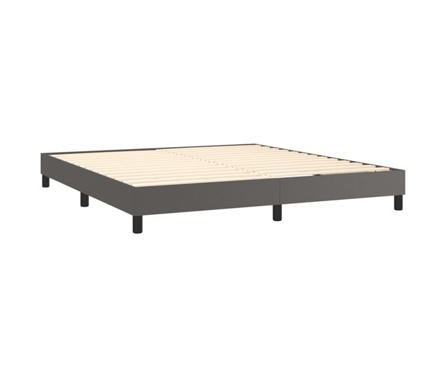 Conforama Cama Box Spring Con Colchón Cuero Sintético Gris 160x200 Cm Diseño Plano