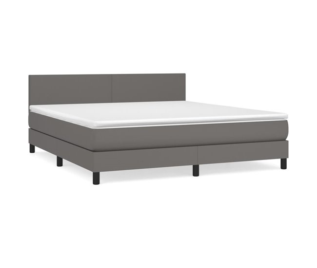 Conforama Cama box spring con colchón cuero sintético gris 160x200 cm Diseño plano