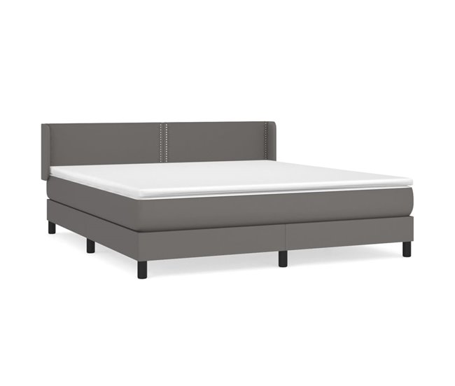 Conforama Cama box spring con colchón cuero sintético gris 160x200 cm Liso con clavos
