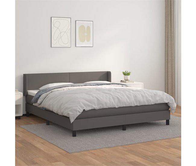 Conforama Cama Box Spring Con Colchón Cuero Sintético Gris 160x200 Cm Diseño Plano