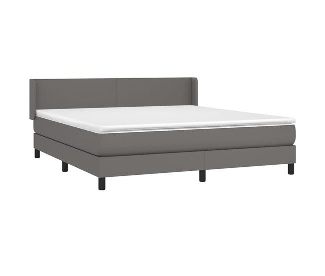 Conforama Cama Box Spring Con Colchón Cuero Sintético Gris 160x200 Cm Diseño Plano