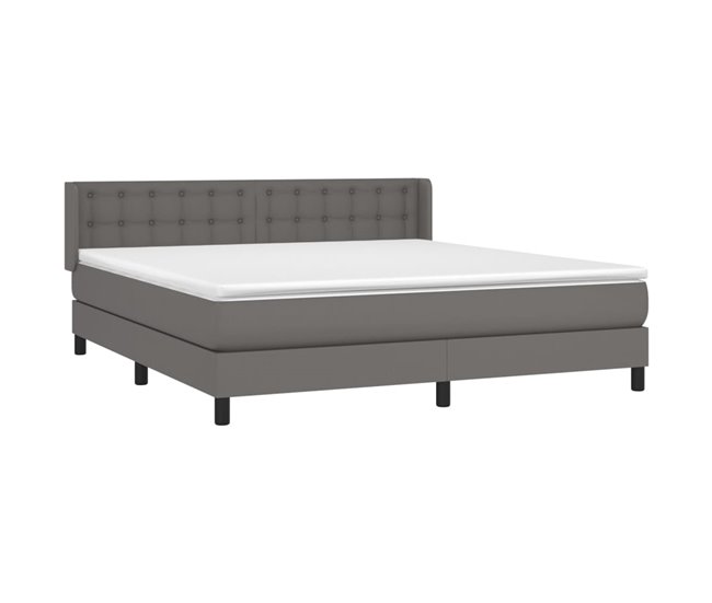 Conforama Cama Box Spring Con Colchón Cuero Sintético Gris 160x200 Cm Botones
