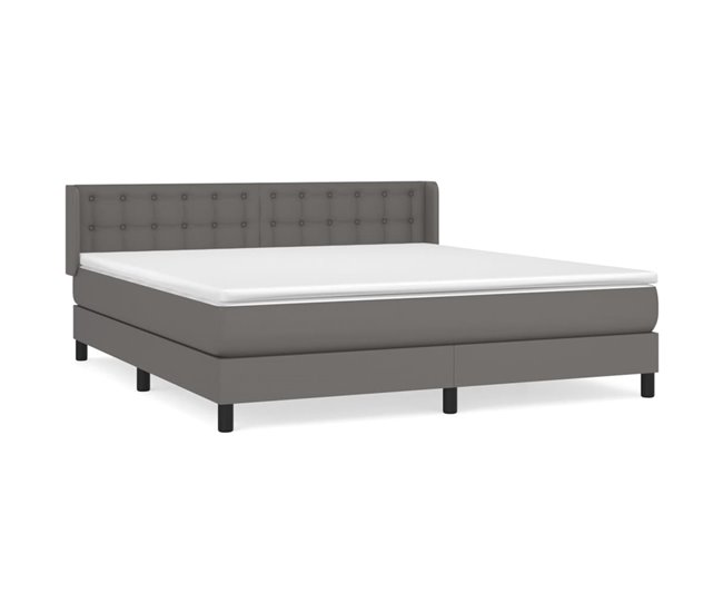 Conforama Cama box spring con colchón cuero sintético gris 160x200 cm Botones