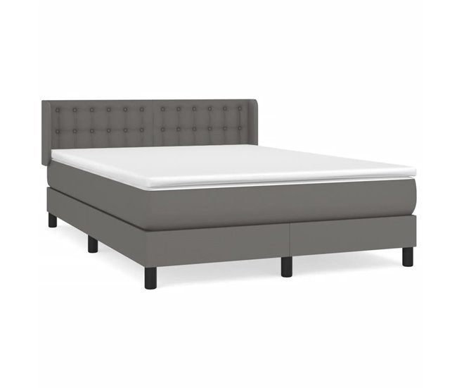 Conforama Cama box spring con colchón cuero sintético gris 140x190 cm Botones