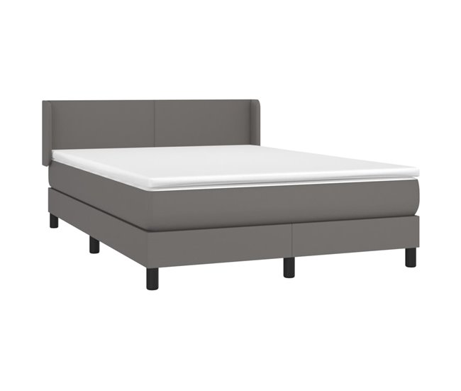 Conforama Cama Box Spring Con Colchón Cuero Sintético Gris 140x190 Cm Diseño Plano
