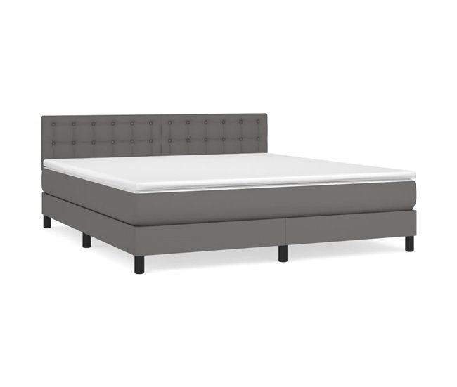 Conforama Cama box spring con colchón cuero sintético gris 160x200 cm Botones