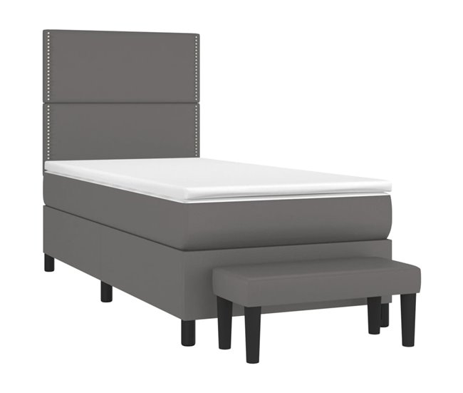 Conforama Cama Box Spring Con Colchón Cuero Sintético Gris 90x200 Cm Liso Con Clavos