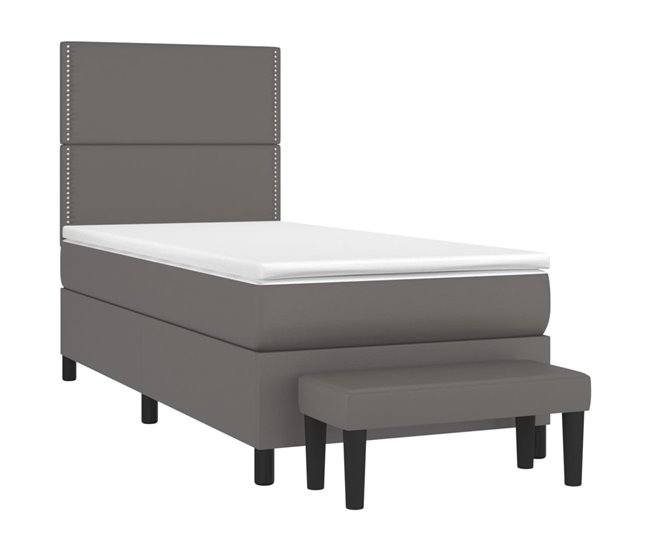 Conforama Cama Box Spring Con Colchón Cuero Sintético Gris 90x190 Cm Liso Con Clavos