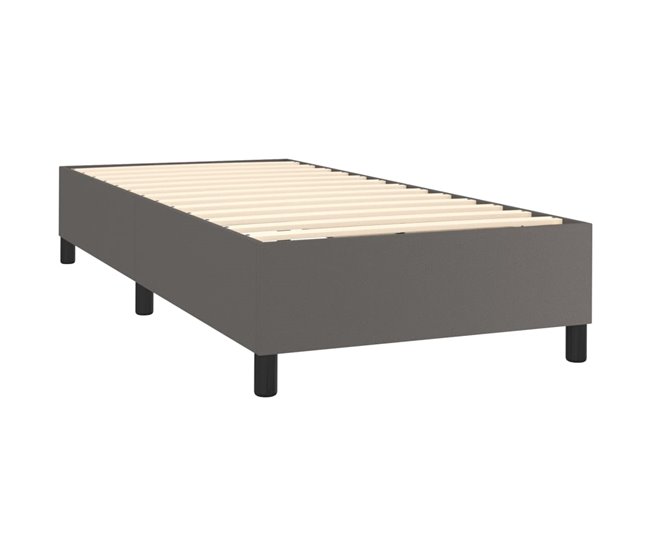 Conforama Cama Box Spring Con Colchón Cuero Sintético Gris 90x190 Cm Liso Con Clavos