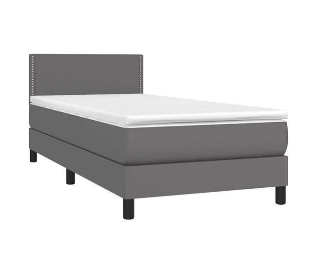 Conforama Cama Box Spring Con Colchón Cuero Sintético Gris 90x200 Cm Liso Con Clavos