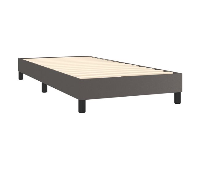 Conforama Cama Box Spring Con Colchón Cuero Sintético Gris 90x200 Cm Liso Con Clavos