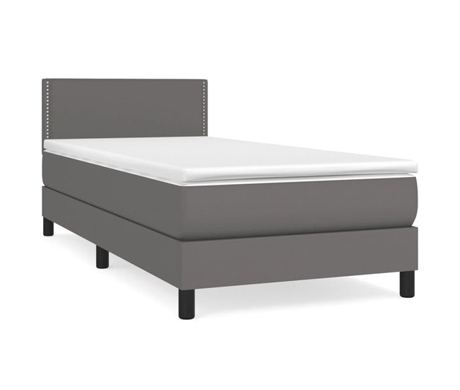 Conforama Cama box spring con colchón cuero sintético gris 90x200 cm Liso con clavos
