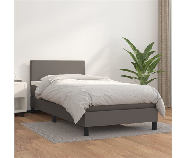 Conforama Cama Box Spring Con Colchón Cuero Sintético Gris 90x190 Cm Diseño Plano