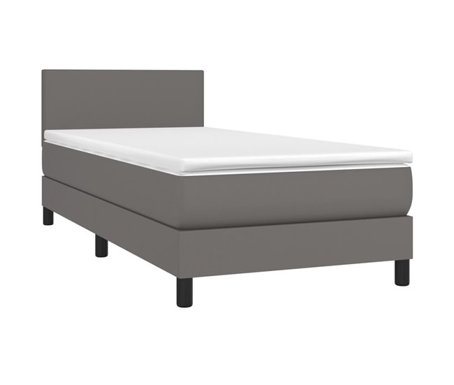 Conforama Cama Box Spring Con Colchón Cuero Sintético Gris 90x190 Cm Diseño Plano