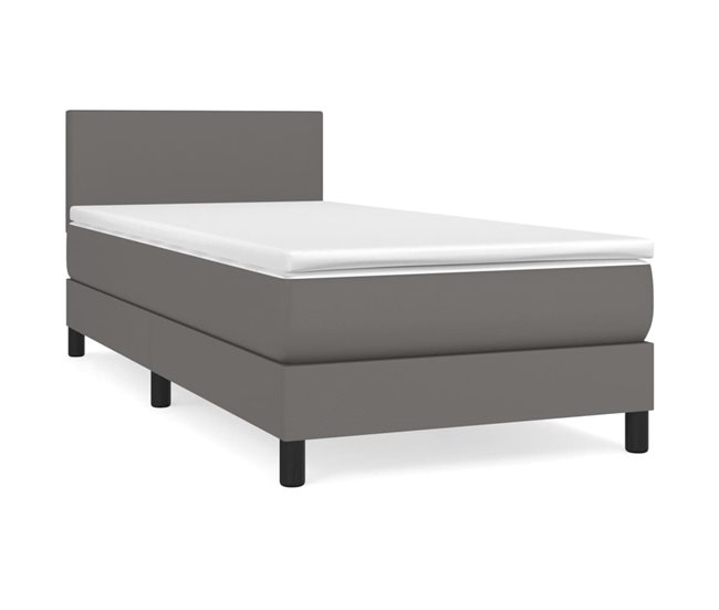 Conforama Cama box spring con colchón cuero sintético gris 90x190 cm Diseño plano