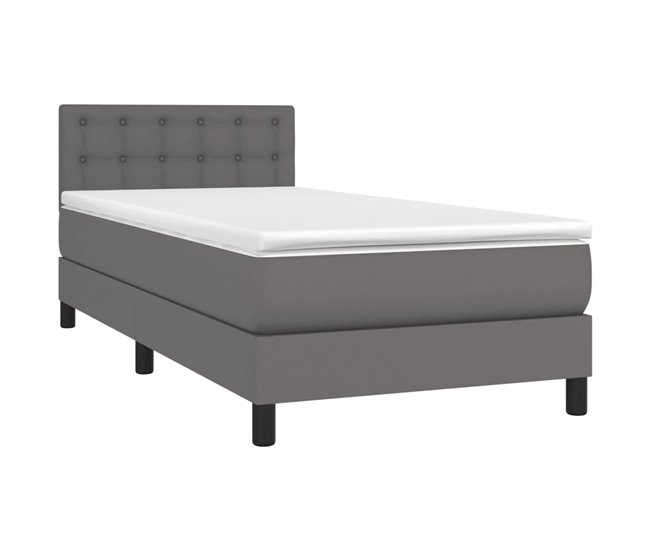 Conforama Cama Box Spring Con Colchón Cuero Sintético Gris 90x200 Cm Botones