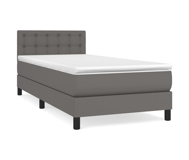 Conforama Cama box spring con colchón cuero sintético gris 90x200 cm Botones