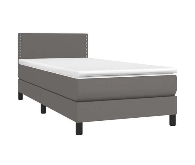 Conforama Cama Box Spring Con Colchón Cuero Sintético Gris 90x190 Cm Liso Con Clavos