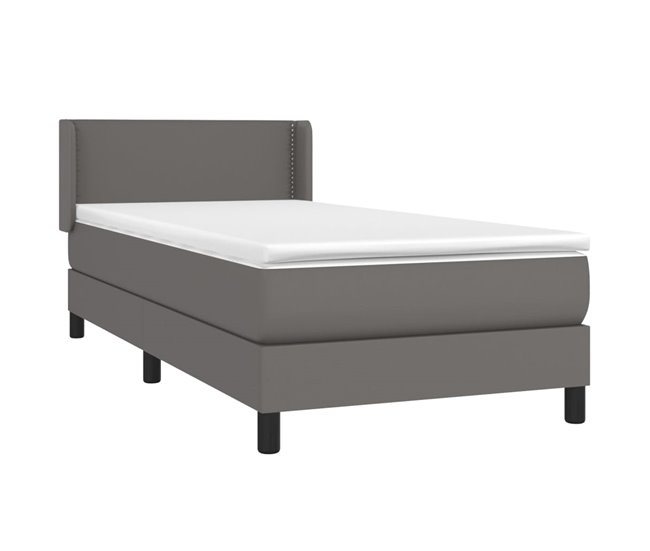 Conforama Cama Box Spring Con Colchón Cuero Sintético Gris 90x190 Cm Liso Con Clavos