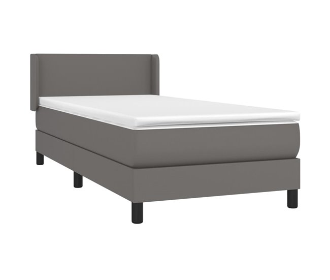 Conforama Cama Box Spring Con Colchón Cuero Sintético Gris 90x200 Cm Diseño Plano