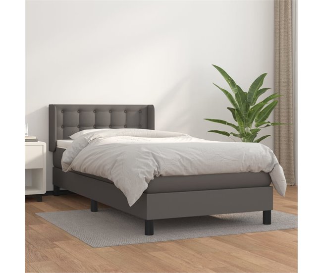 Conforama Cama Box Spring Con Colchón Cuero Sintético Gris 90x200 Cm Botones